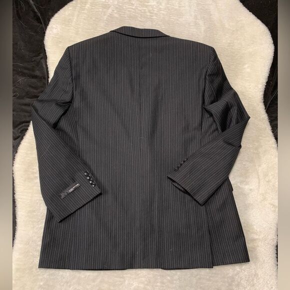 New Jones New York Elements Mens Charcoal Wool‎ Blazer Size 44R Striped Jacket - Picture 2 of 9